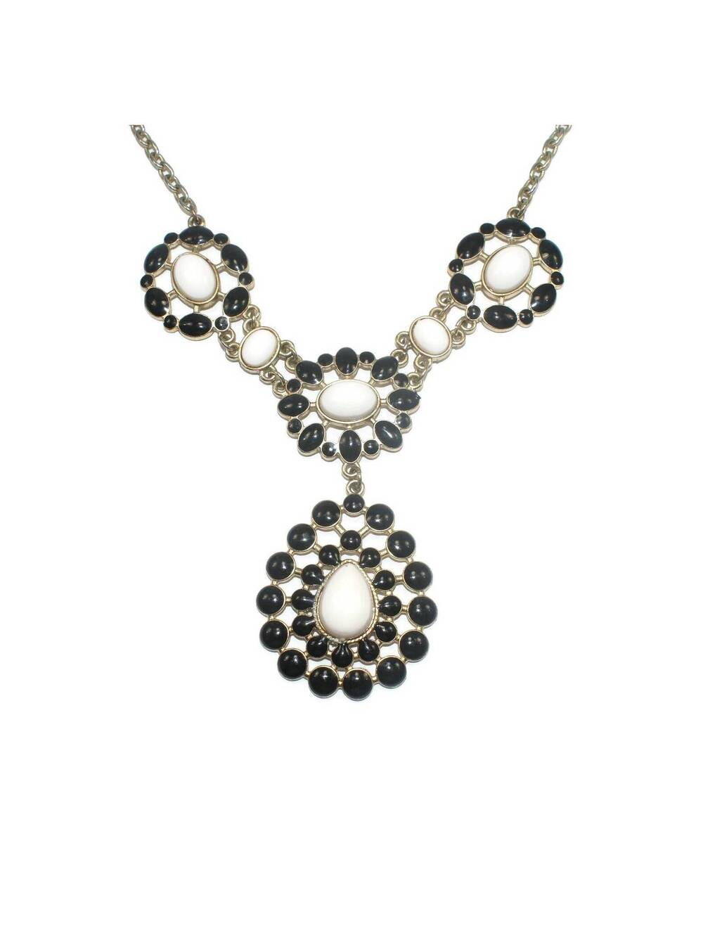 Vintage Gold Tone, Black & White Plastic 18" Bib Necklace.